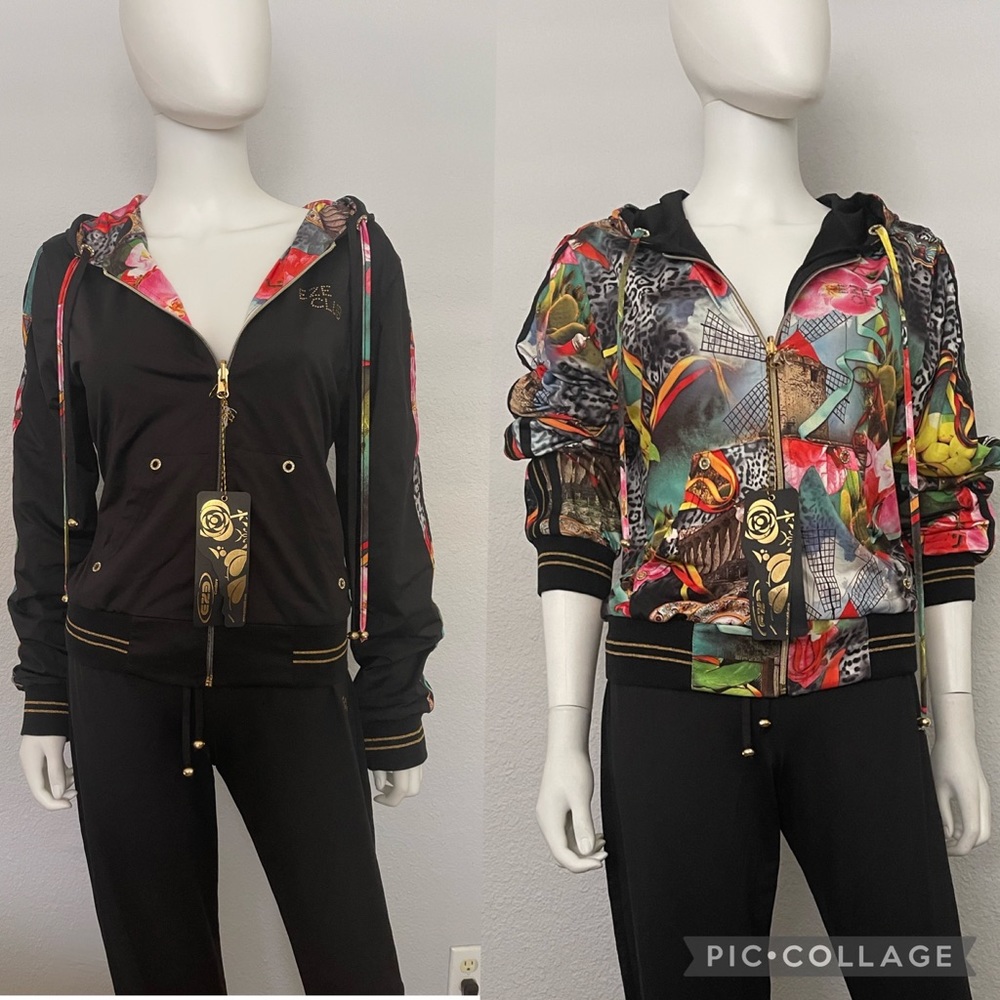 NWT WOMEN REVERSIBLE TRACKSUIT 2pc SET JACKET/PANTS LOUGEWEAR DOUBLE-SIDED HOOD